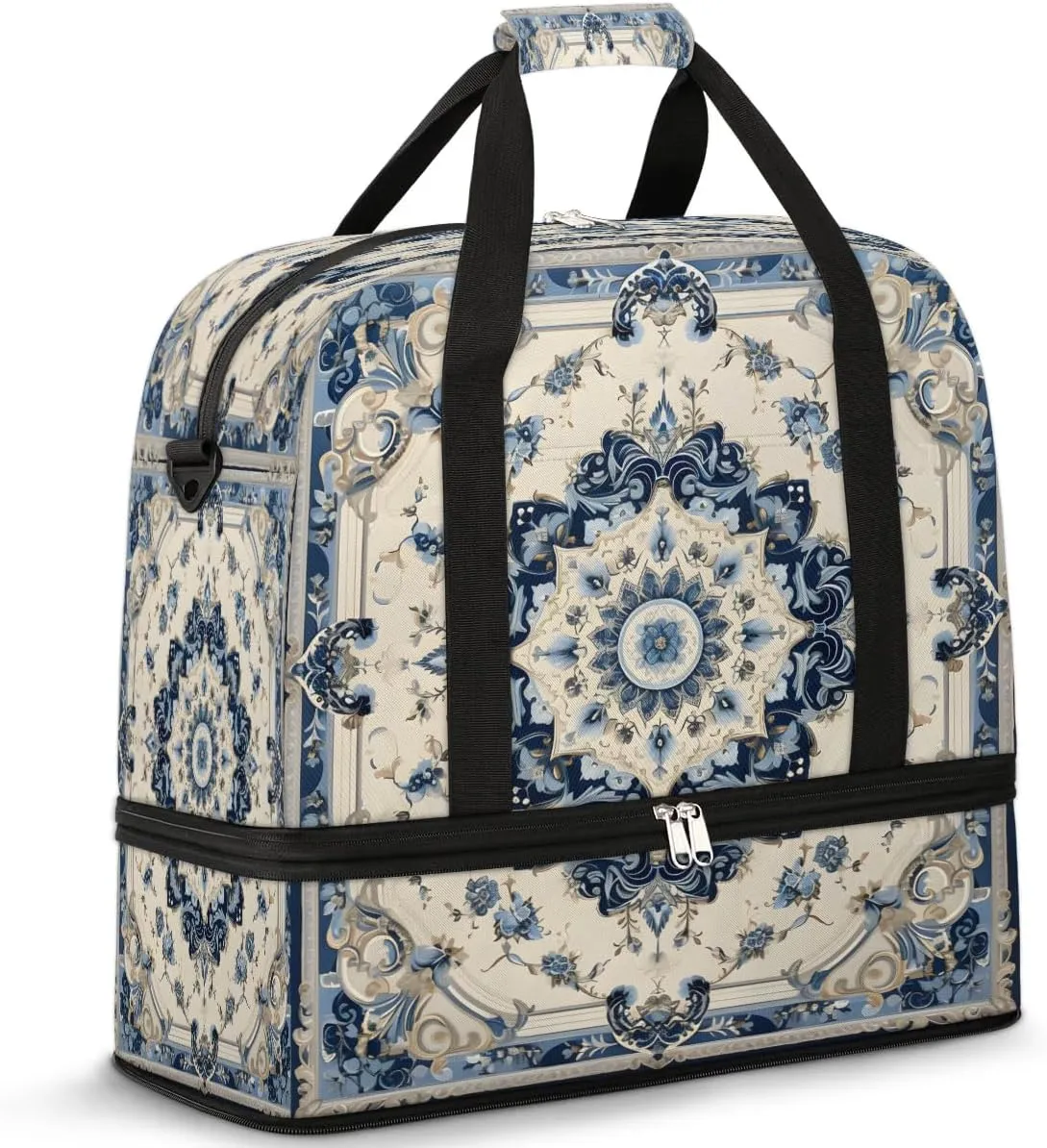 Traditional Pattern Print Travel Duffel Bag, Travel Essentials, Gym Bag for Women, Weekender Overnight Bag With Shoes Compartment, Carry On Bags for Airplanes
