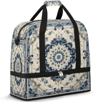 Traditional Pattern Print Travel Duffel Bag, Travel Essentials, Gym Bag for Women, Weekender Overnight Bag With Shoes Compartment, Carry On Bags for Airplanes