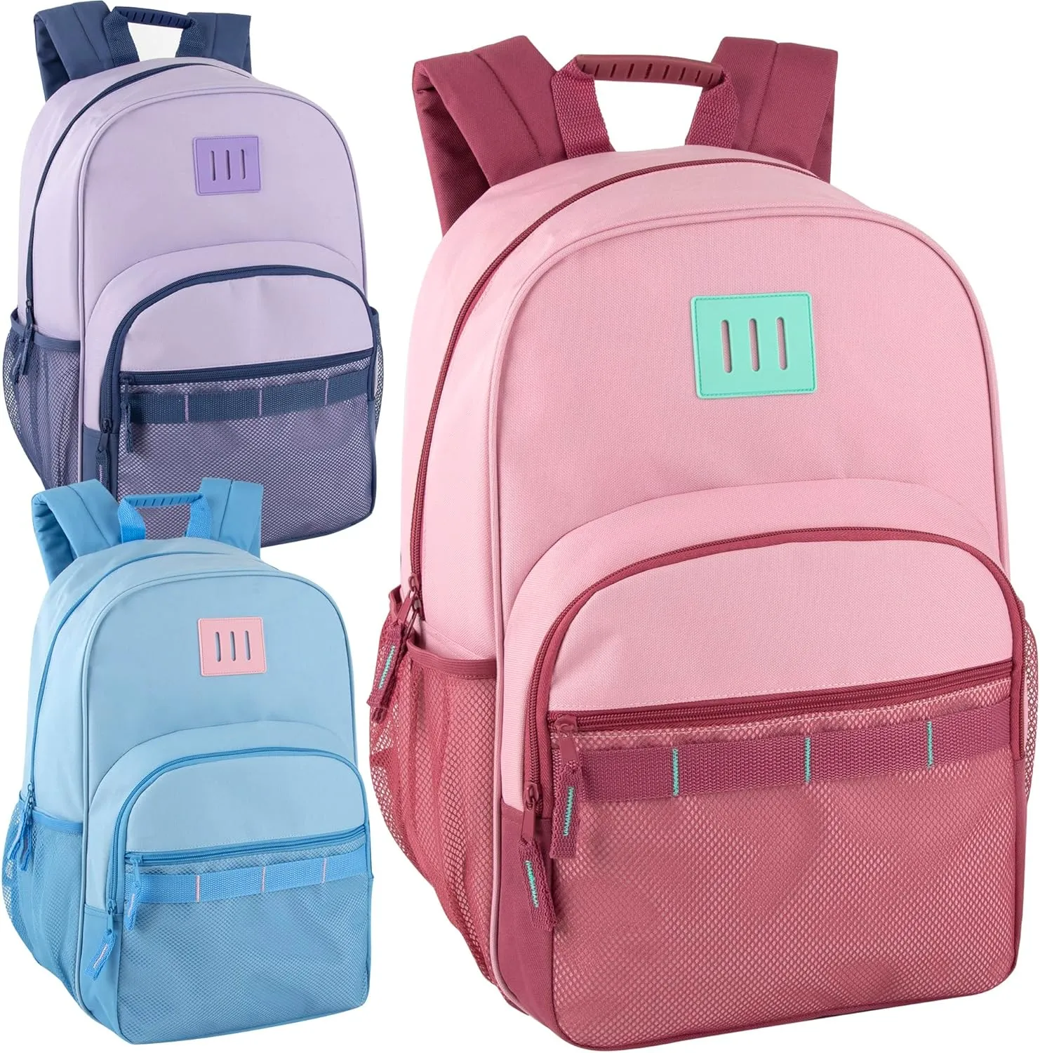 Trail maker 24 Pack Two Tone Backpacks in Bulk for Homeless Adults Nonprofit 18 Inch Backpacks Wholesale (Light Colors Pack)