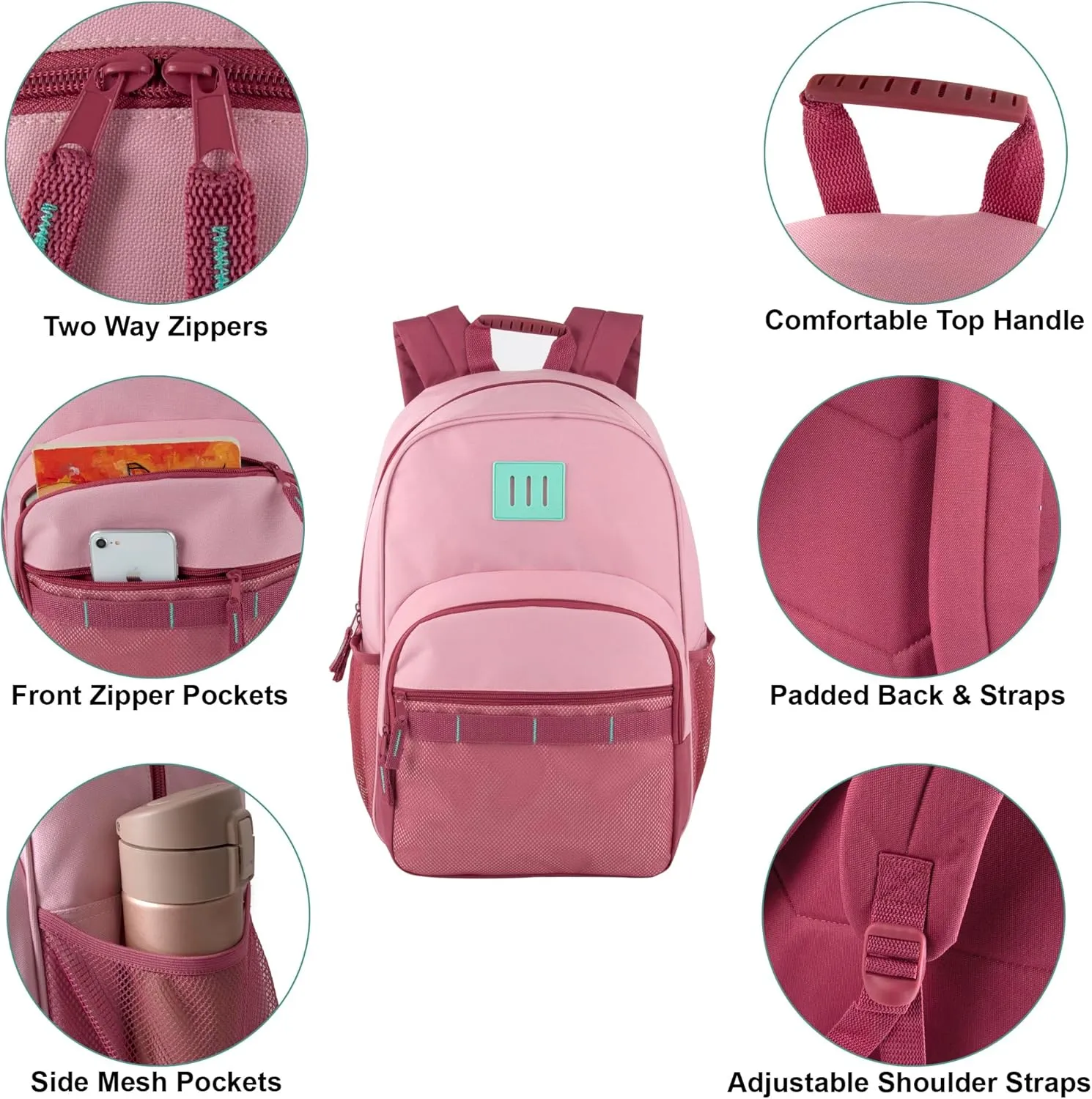 Trail maker 24 Pack Two Tone Backpacks in Bulk for Homeless Adults Nonprofit 18 Inch Backpacks Wholesale (Light Colors Pack)