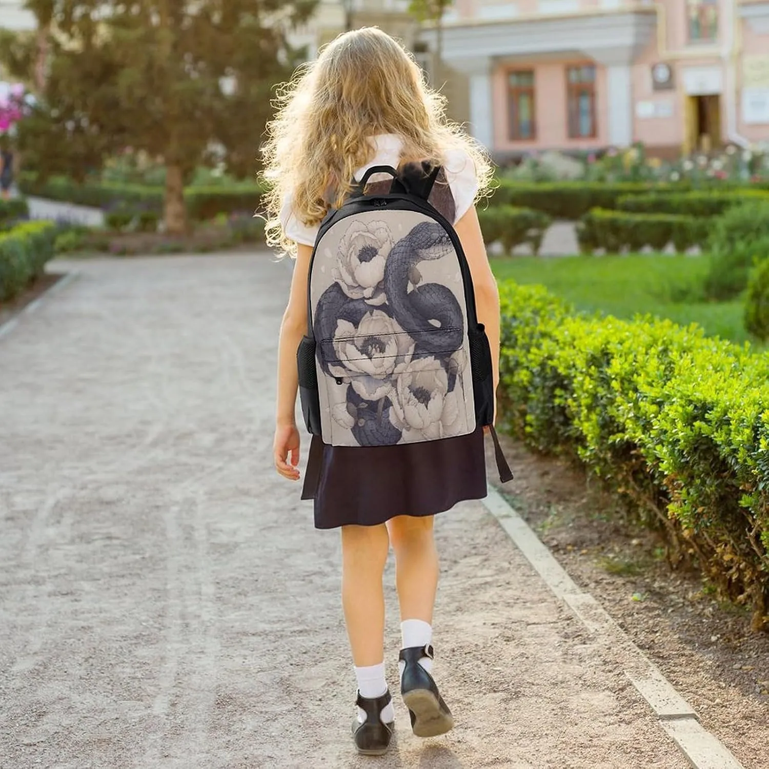 Travel Backpack Lightweight Laptop Backpack Personalized Black Snake And Flower Casual Backpacks For Men Womens