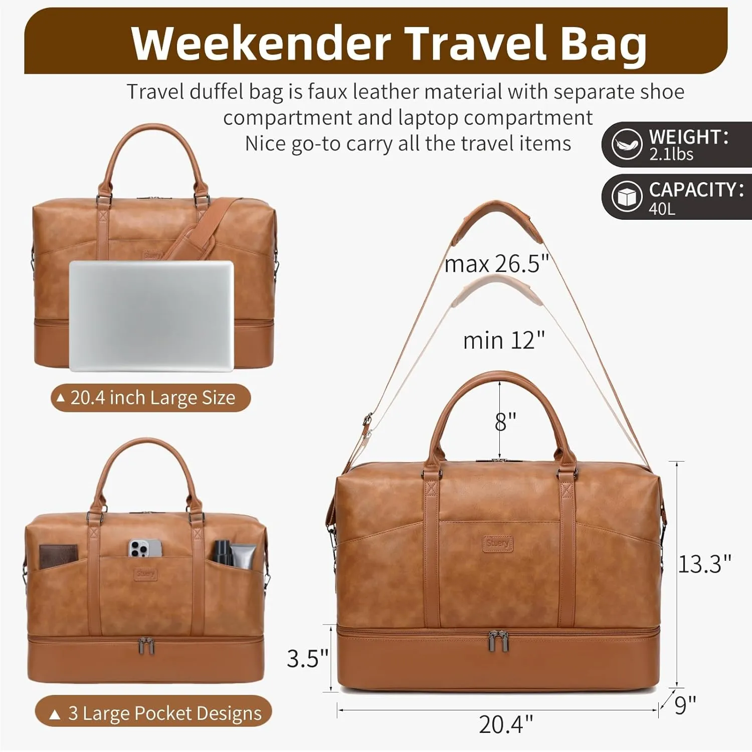 Travel Bag for Women: 21" Large Weekender Bags for Women with Shoe Compartment & Toiletry Bags, 3PCS Overnight Duffel Tote for Carry on Weekend Travel Business Trip Airplane Traveling, Gym