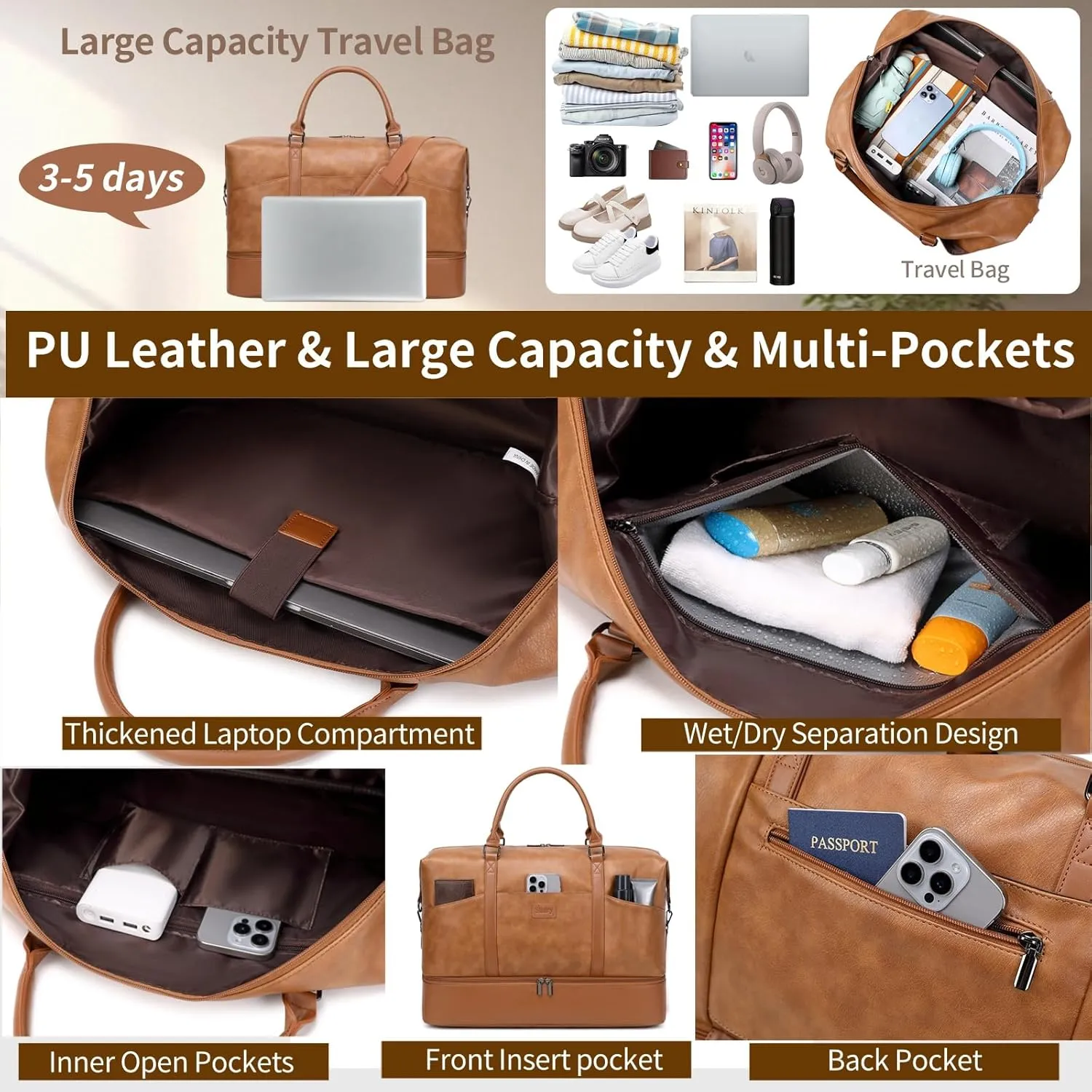 Travel Bag for Women: 21" Large Weekender Bags for Women with Shoe Compartment & Toiletry Bags, 3PCS Overnight Duffel Tote for Carry on Weekend Travel Business Trip Airplane Traveling, Gym