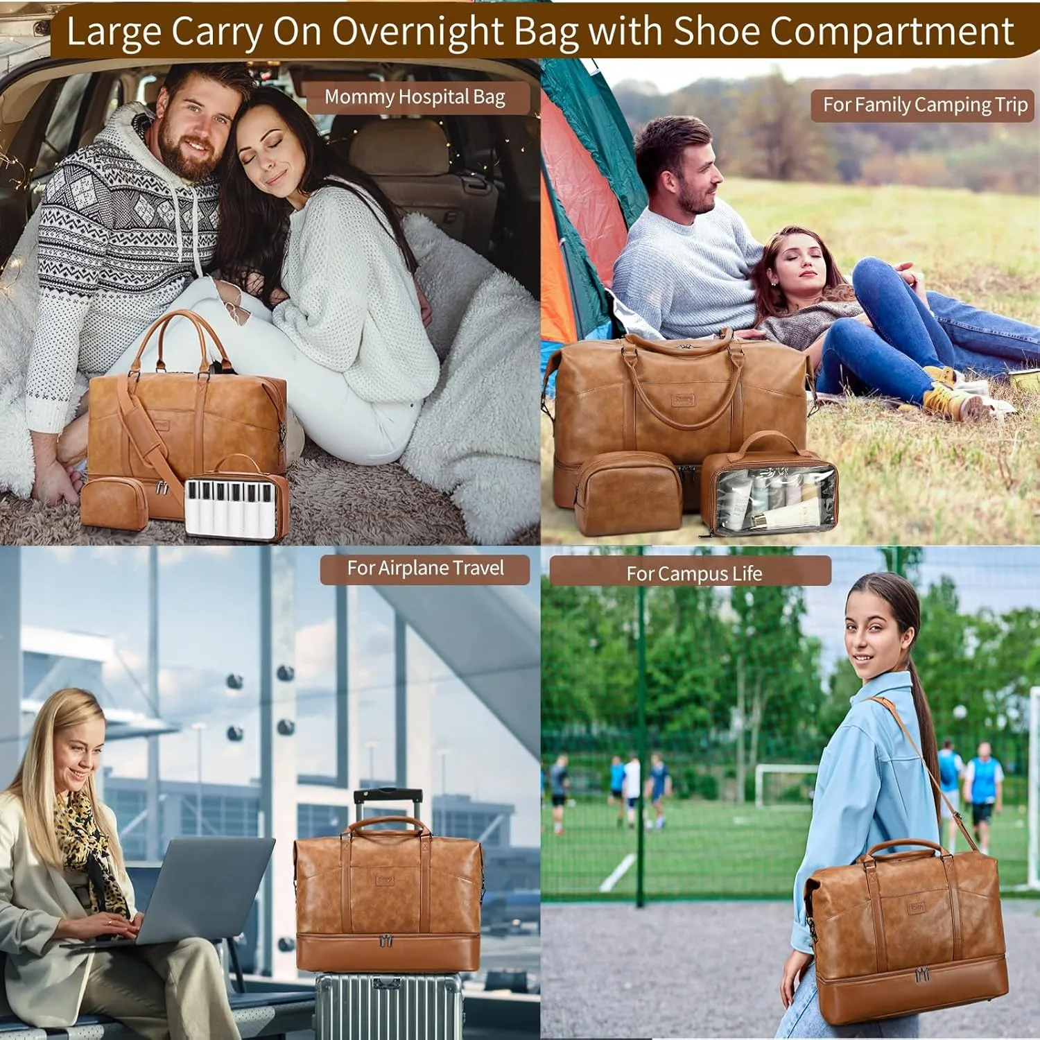 Travel Bag for Women: 21" Large Weekender Bags for Women with Shoe Compartment & Toiletry Bags, 3PCS Overnight Duffel Tote for Carry on Weekend Travel Business Trip Airplane Traveling, Gym