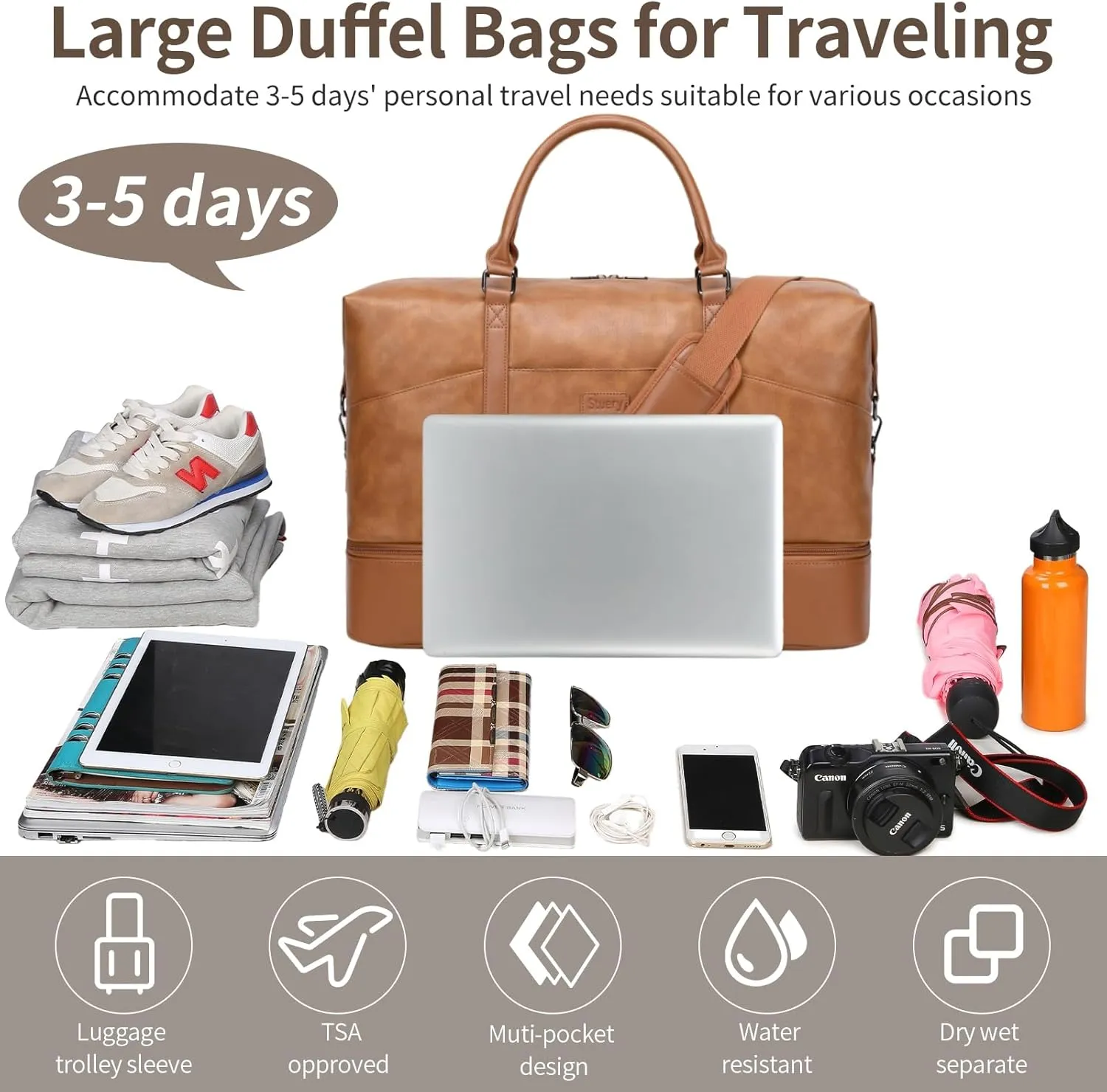 Travel Bag for Women: 21" Large Weekender Bags for Women with Shoe Compartment & Toiletry Bags, 3PCS Overnight Duffel Tote for Carry on Weekend Travel Business Trip Airplane Traveling, Gym