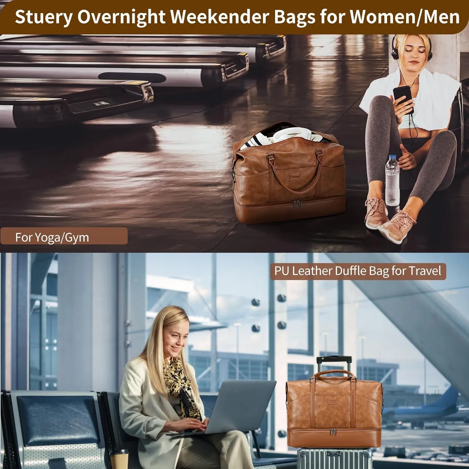 Travel Bag for Women: 21" Large Weekender Bags for Women with Shoe Compartment & Toiletry Bags, 3PCS Overnight Duffel Tote for Carry on Weekend Travel Business Trip Airplane Traveling, Gym