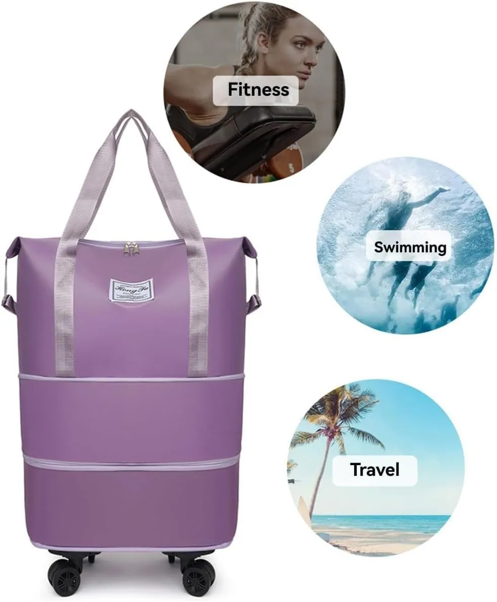 Travel Bag With Wheels, 2025 New Large Capacity Travel Bag - Universal Wheel Removable, Suitable For Business Trips And Travels, Can Be Carried By Hand, Shoulder, Or On Wheels (Deep Purple)