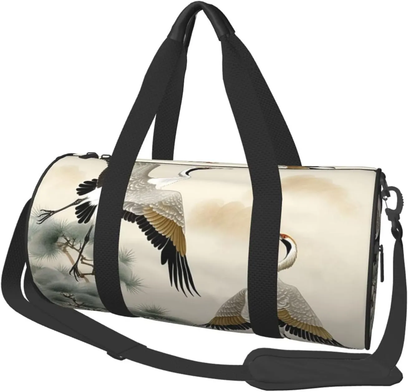 Travel Duffel Bag Foldable Weekender Overnight Bag Two Cranes Flying Sports Tote Gym Bag Large Capacity Lightweight Carry On Luggage Bag for Men Women