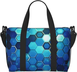 Travel Duffel Bag for Women Men Weekender Bags Sports Gym Bag Blue hexagon Travel Bag Carry on Overnight Bag Waterproof Luggage Bag with Shoulder Strap