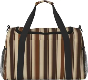 Travel Duffel Bag Lightweight Waterproof Carry On Tote Bag Foldable Weekender Overnight Bags Brown Stripe Sport Gym Bag For Women Men
