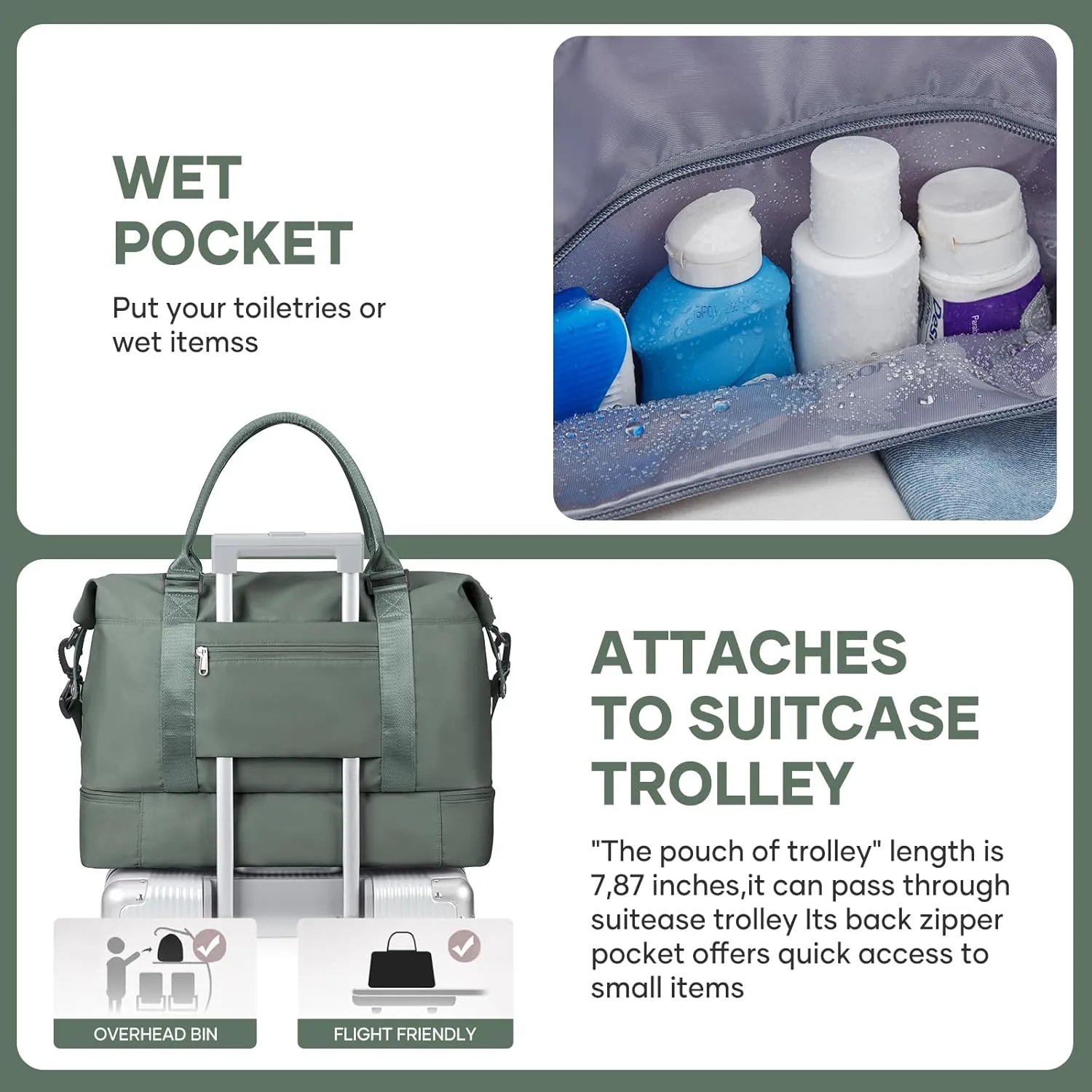 Travel Duffel Bag, Sports Tote Gym Bag, Shoulder Weekender Overnight Bag for Women