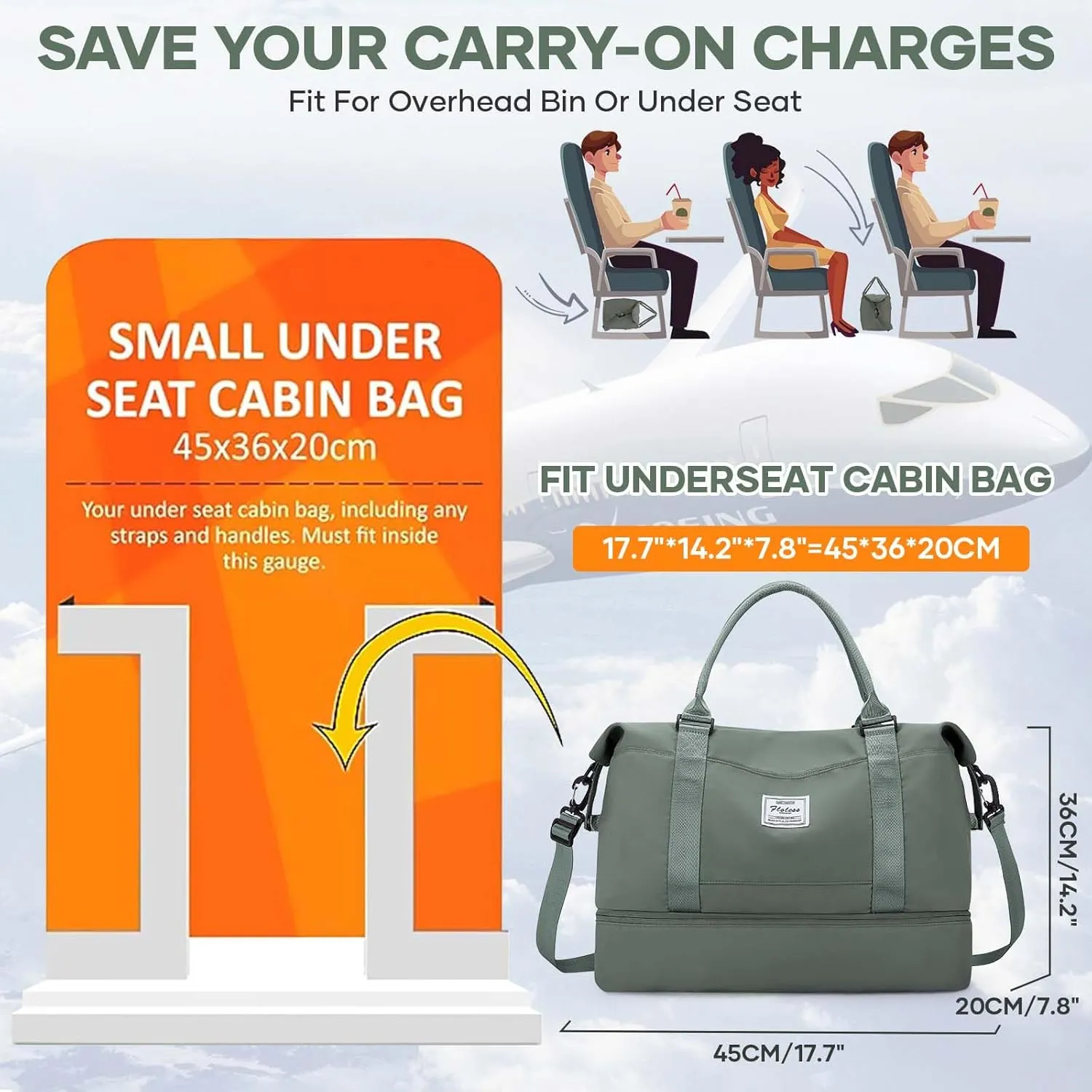 Travel Duffel Bag, Sports Tote Gym Bag, Shoulder Weekender Overnight Bag for Women