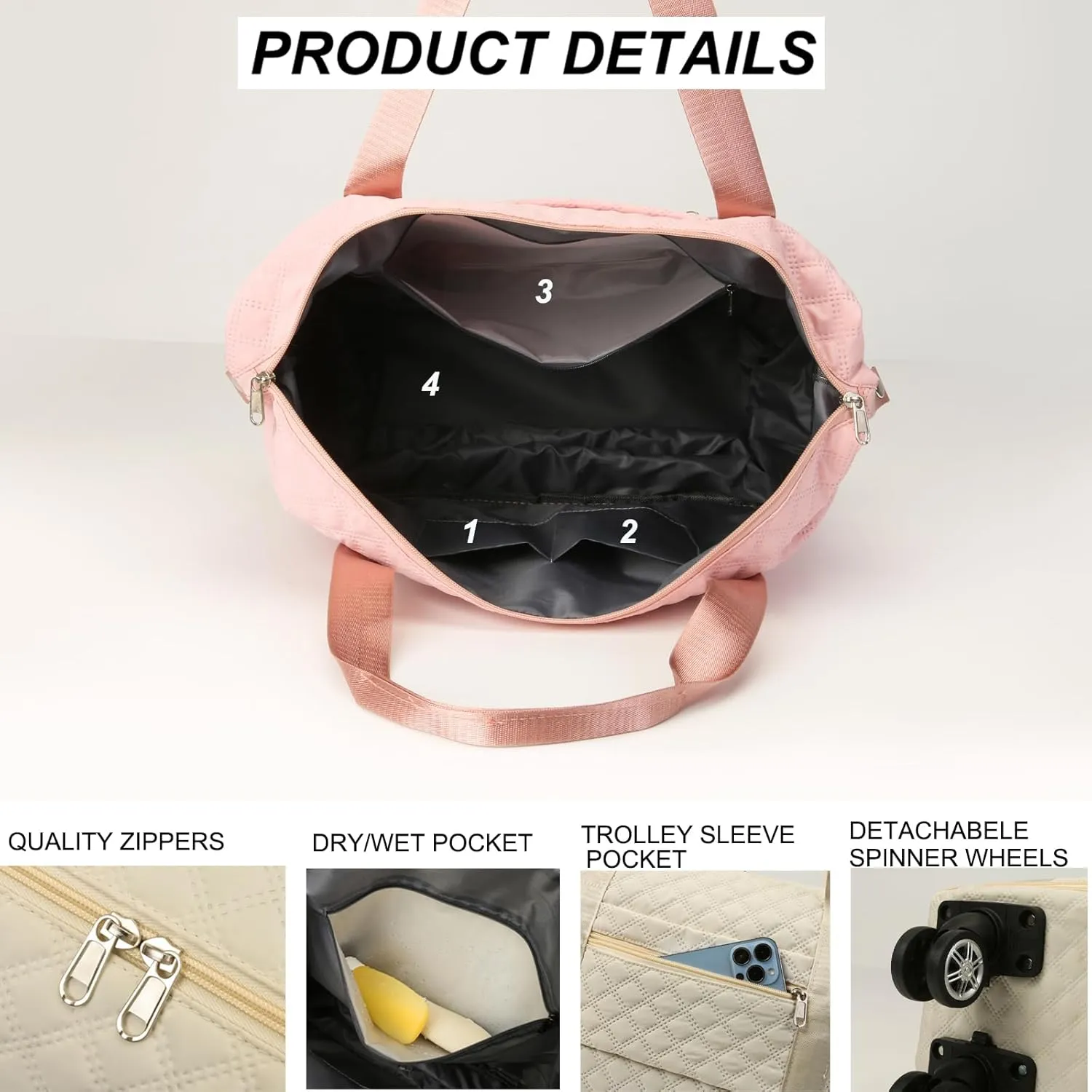 Travel Duffel Bag with Rolling Wheels Expandable Weekender Carry-On Tote Bags Foldable Handbag for Women 24L-44L