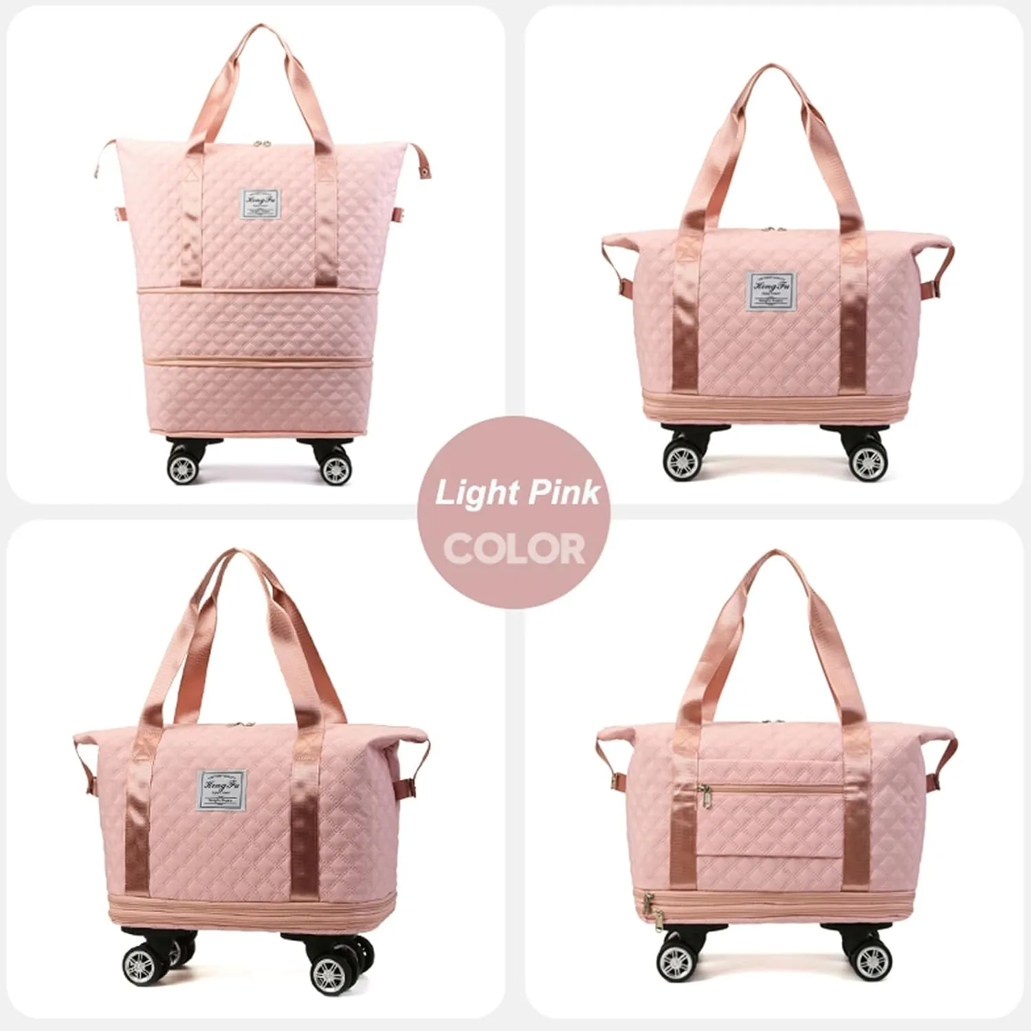 Travel Duffel Bag with Rolling Wheels Expandable Weekender Carry-On Tote Bags Foldable Handbag for Women 24L-44L
