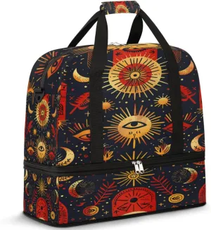 Travel Duffel Bag with Shoe Compartment, African Egyptian Pattern Shoulder Weekender Bags for Women, Foldable Waterproof Travel Bag Carry on Bag