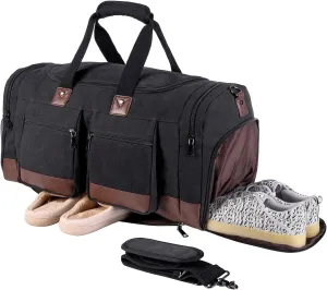 Travel Duffel Bag with Shoe Compartment,Weekender Overnight Bag Carry On Bag Travel Tote Duffel Bag Gym Duffle Bag Weekender Bag for Men or Women-Black