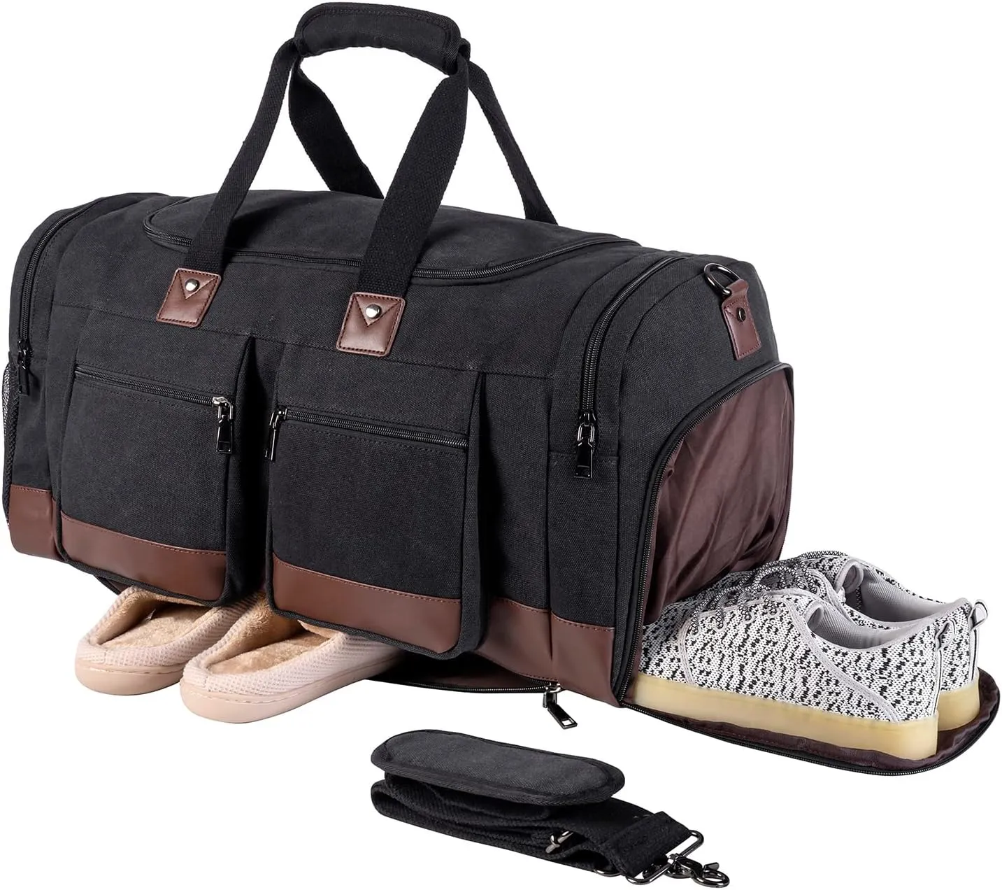 Travel Duffel Bag with Shoe Compartment,Weekender Overnight Bag Carry On Bag Travel Tote Duffel Bag Gym Duffle Bag Weekender Bag for Men or Women-Black