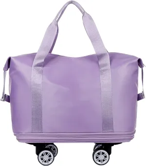 Travel Duffel Bag with Wheels, Expandable Foldable Rolling Luggage Bag with Detachable Wheels for Wome, Rolling Duffle Bag, Carry On, Large Weekend Bag Overnight Bag (Light Purple)
