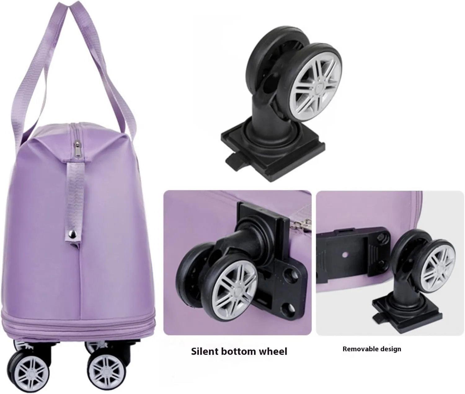 Travel Duffel Bag with Wheels, Expandable Foldable Rolling Luggage Bag with Detachable Wheels for Wome, Rolling Duffle Bag, Carry On, Large Weekend Bag Overnight Bag (Light Purple)