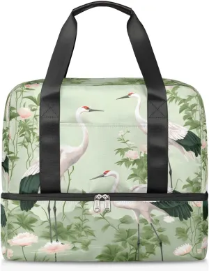 Travel Duffel Bags Crane Bird Sports Gym Bag with Wet Pocket & Shoes Compartment Large Duffel Bags Waterproof Overnight Bag Weekender Bags for Women Men