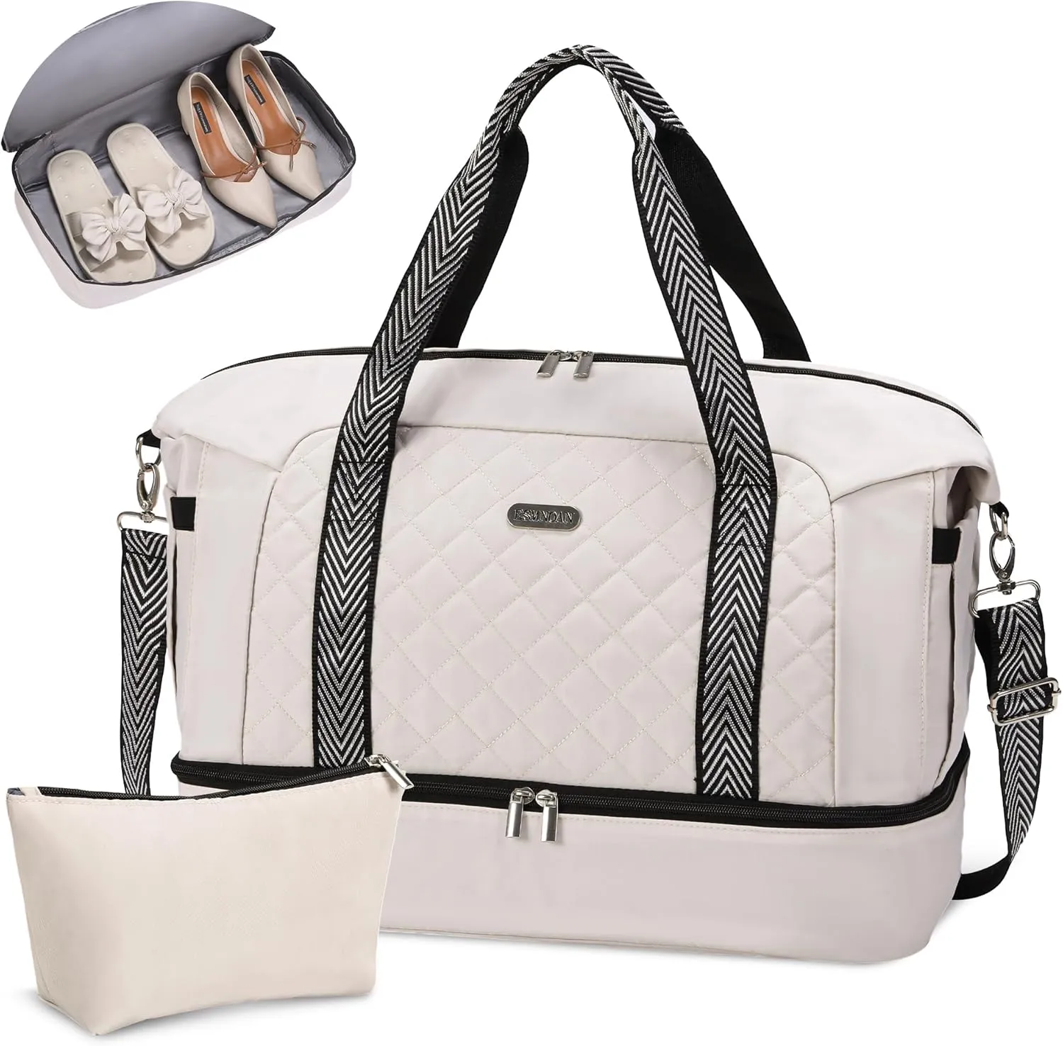 Travel Duffel Bags, Weekender Bags for Women with Shoe Compartment, Overnight Bag with Wet Pocket & Toiletry Bag for Airplane Travel, Trip, Gym, Yoga, Labor and Delivery, Beige