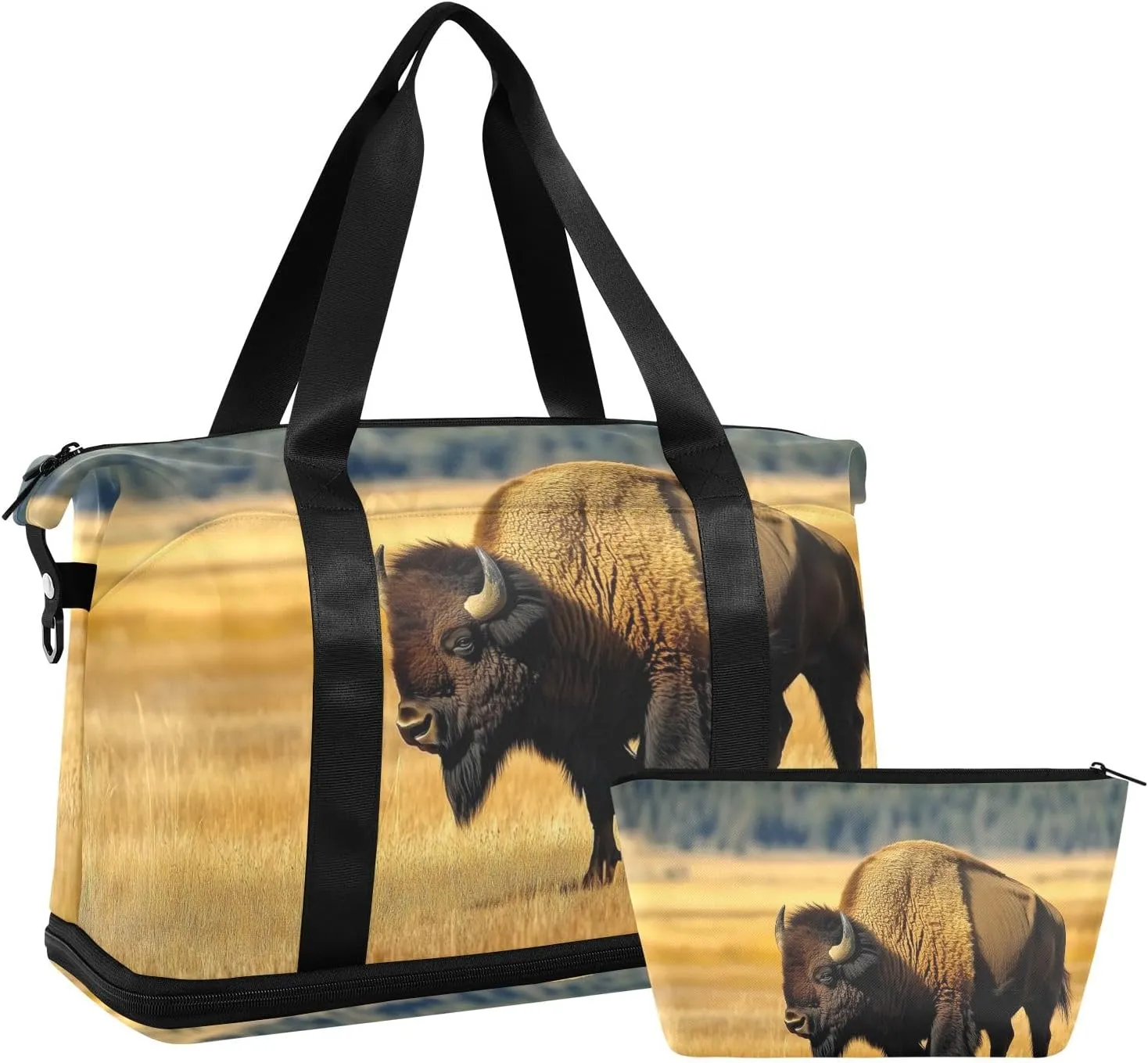 Travel Duffel Gym Sports Luggage Bag Expandable Large Capacity Bison Field Sports Bag for Women and Men