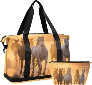 Travel Duffel Gym Sports Luggage Bag Expandable Large Capacity Horse Sunset Sports Bag for Women and Men