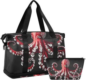 Travel Duffel Gym Sports Luggage Bag Expandable Large Capacity Red Octopus Tentacles 1 Sports Bag for Women and Men