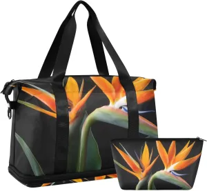 Travel Duffel Gym Sports Luggage Bag Expandable Large Capacity Strelitzia Reginae Flowers Sports Bag for Women and Men