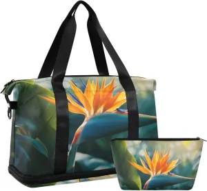 Travel Duffel Gym Sports Luggage Bag Expandable Large Capacity Strelitzia Reginae Sports Bag for Women and Men
