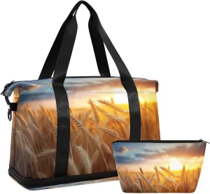 Travel Duffel Gym Sports Luggage Bag Expandable Large Capacity Sunrise Wheat Sports Bag for Women and Men