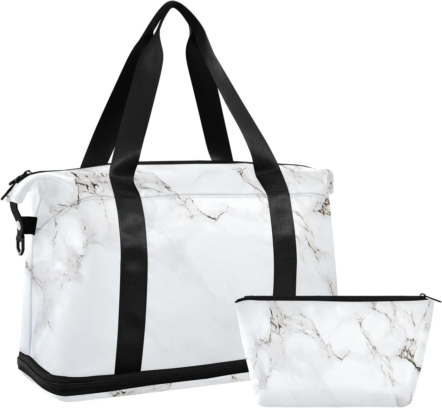 Travel Duffel Gym Sports Luggage Bag Expandable Large Capacity White Marble Texture Sports Bag for Women and Men