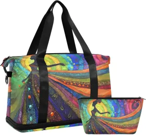 Travel Duffel Gym Sports Luggage Bag Expandable Large Capacity Women Painting Sports Bag for Women and Men