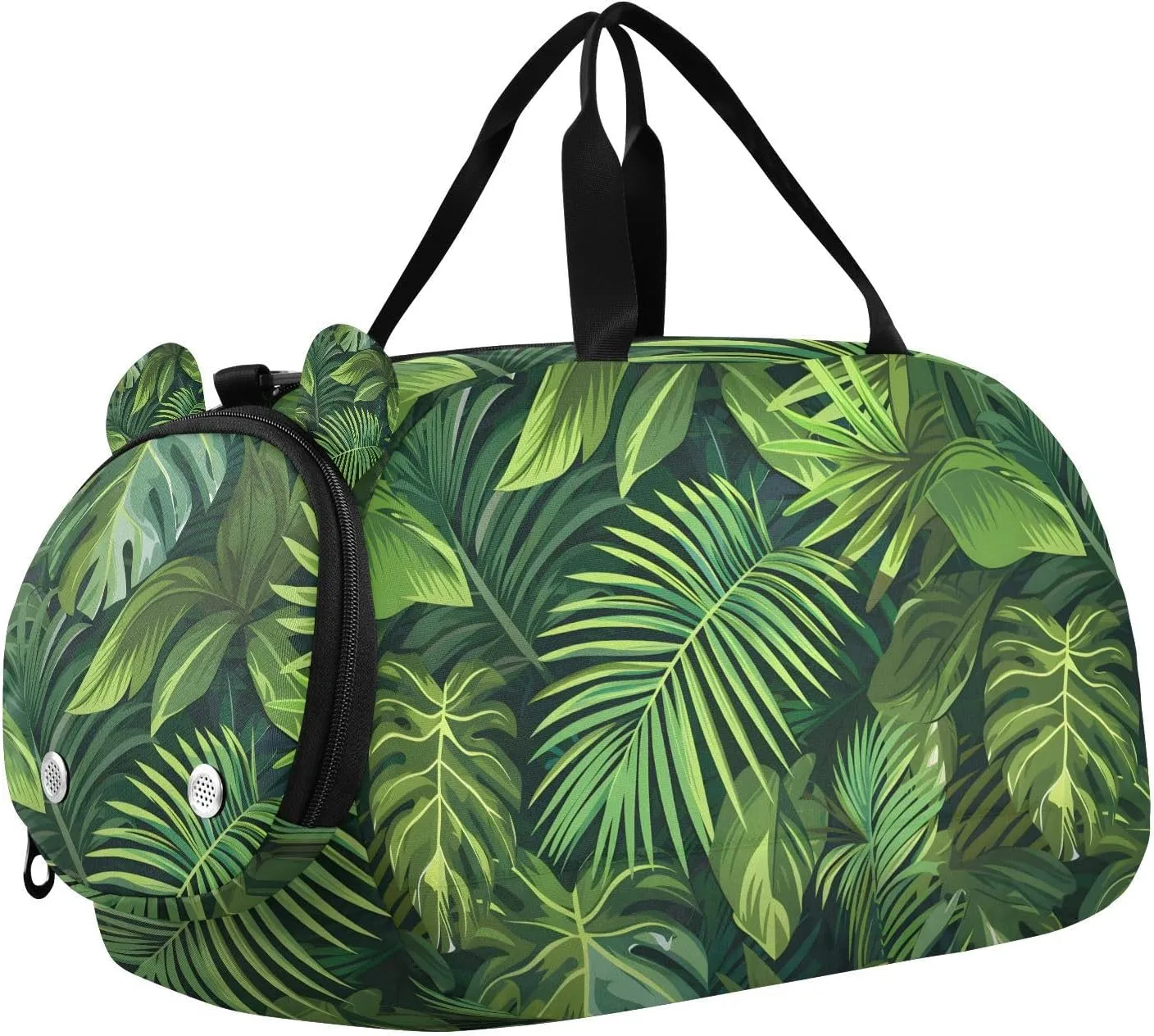 Travel Duffle Bag for Kids Boys Girls Palm Leaf Tropical Plant Green Leaves Sports Bag Overnighter Duffle Sleepover Weekender with Shoes Compartment