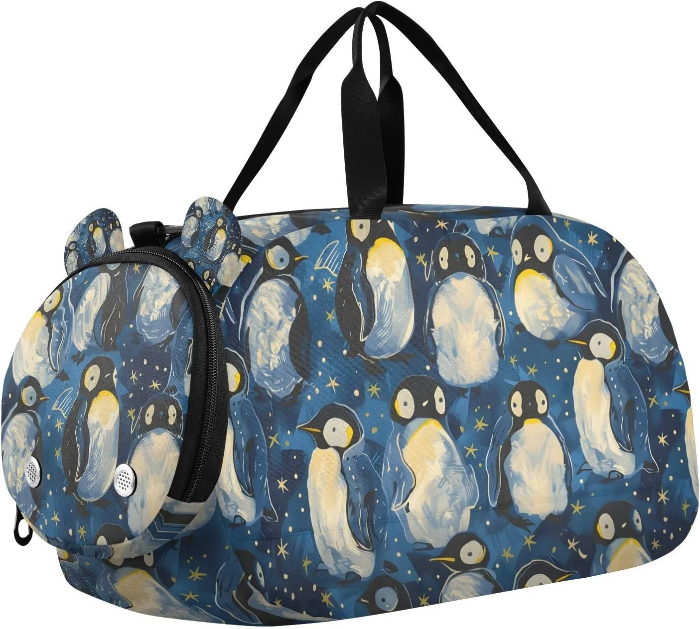 Travel Duffle Bag for Kids Boys Girls Penguin Style Starry Sports Bag Overnighter Duffle Sleepover Weekender with Shoes Compartment
