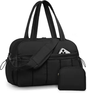 Travel Duffle Bag for Women: Weekender Bags with Toiletry Bag Gym Yoga Bag with Wet Pocket Water Resistant Weekend Carry on Duffel Tote Bag for Workout Sports Hospital Bags Black