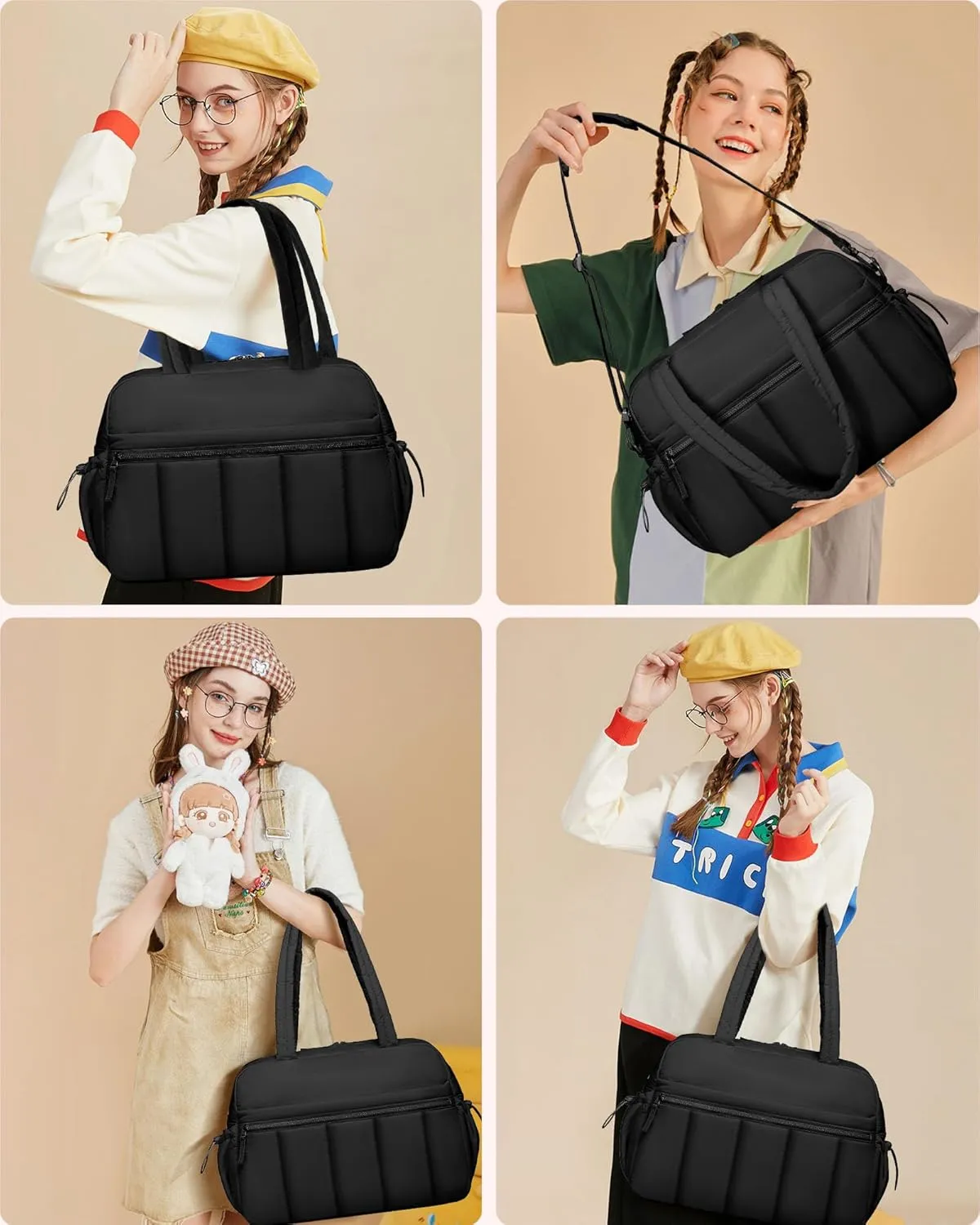 Travel Duffle Bag for Women: Weekender Bags with Toiletry Bag Gym Yoga Bag with Wet Pocket Water Resistant Weekend Carry on Duffel Tote Bag for Workout Sports Hospital Bags Black