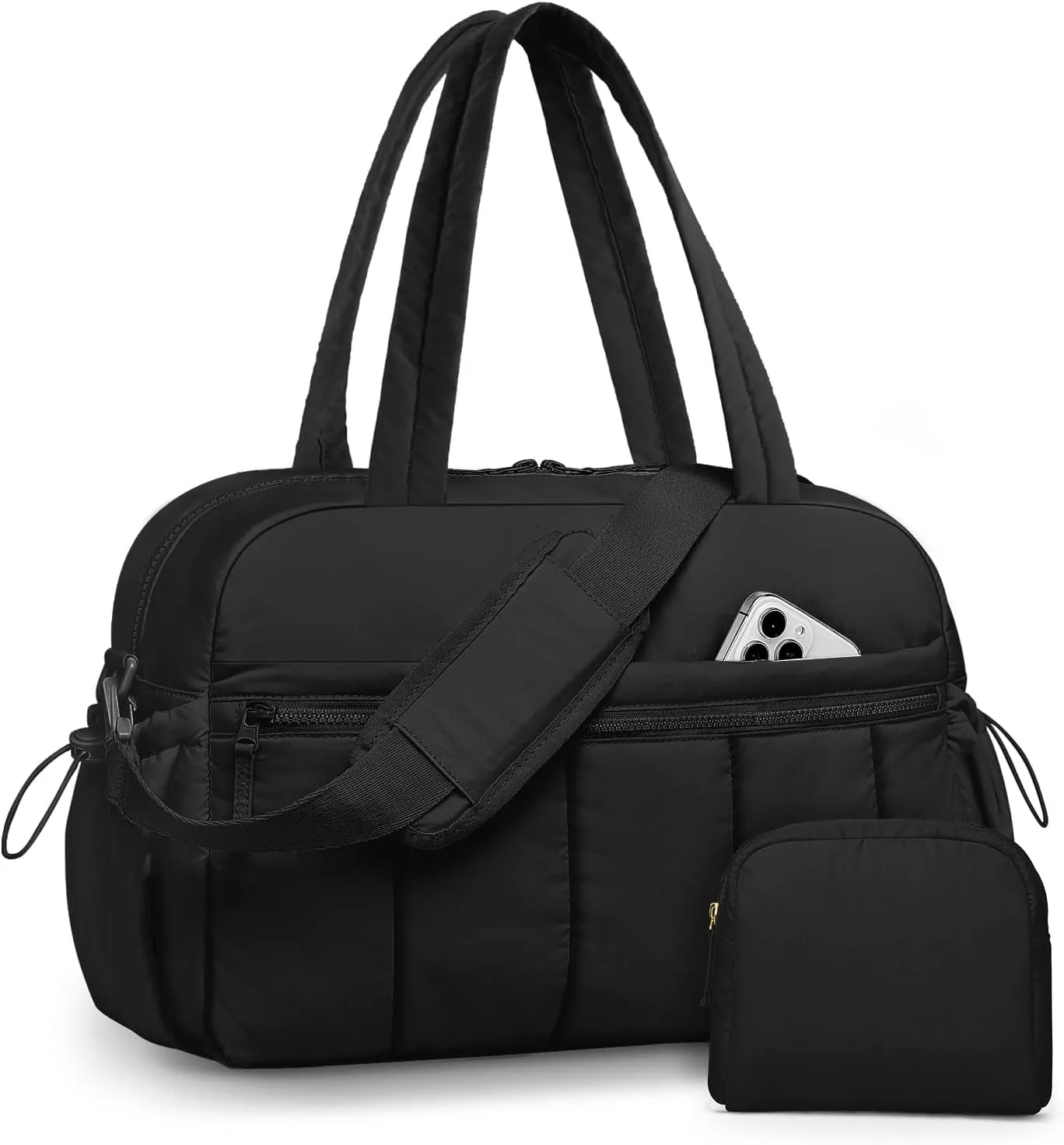 Travel Duffle Bag for Women: Weekender Bags with Toiletry Bag Gym Yoga Bag with Wet Pocket Water Resistant Weekend Carry on Duffel Tote Bag for Workout Sports Hospital Bags Black