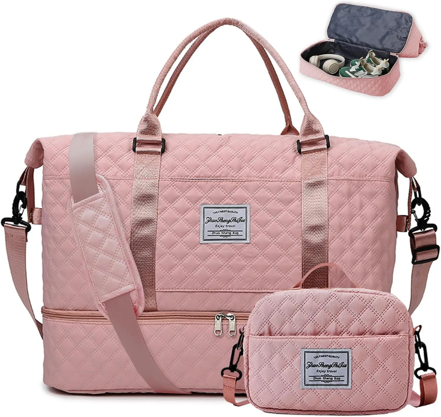 Travel Duffle Bag Weekender Bags for Women with Shoe Compartment Carry On Duffel Overnight Bag with Toiletry Bag for Hospital Pink