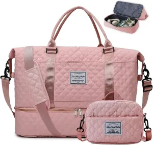 Travel Duffle Bag Weekender Bags for Women with Shoe Compartment Carry On Duffel Overnight Bag with Toiletry Bag for Hospital Pink