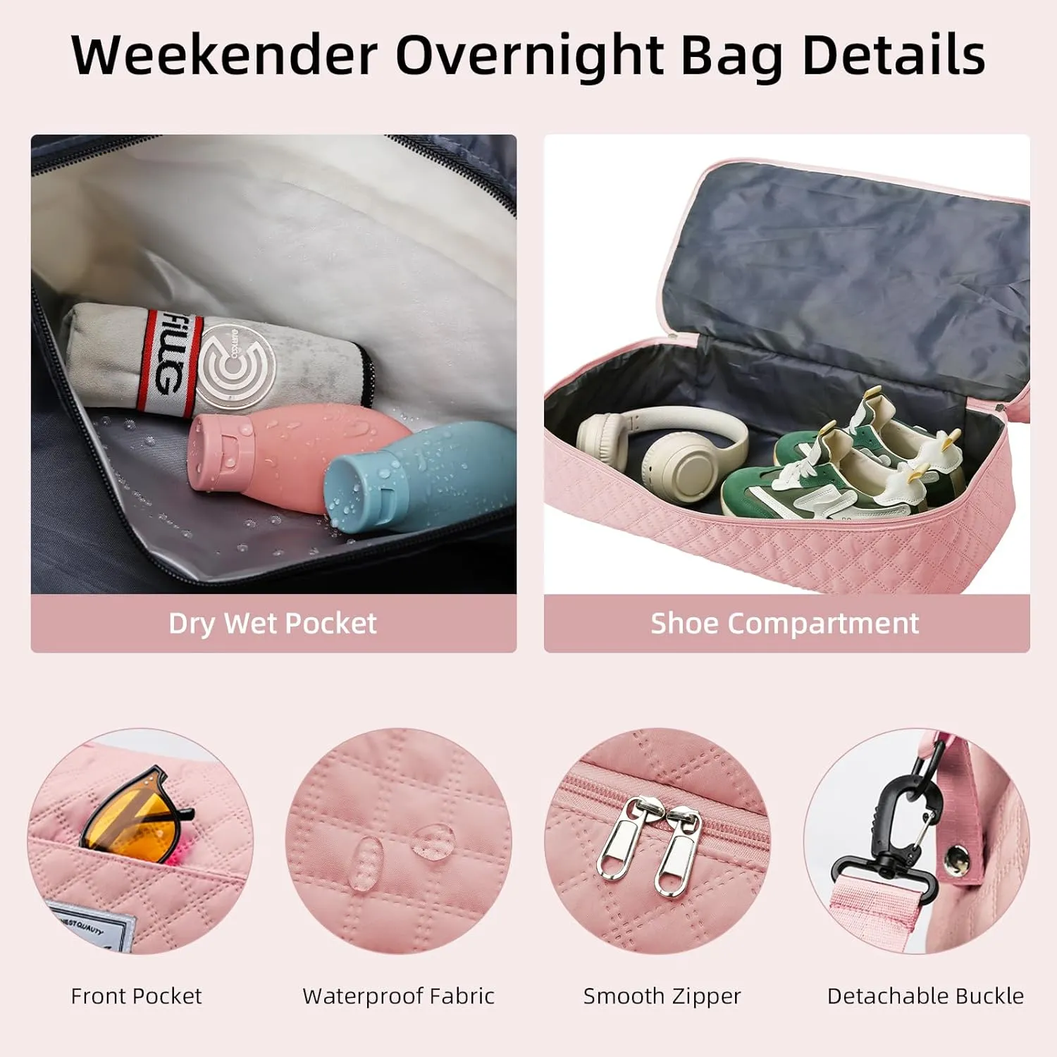 Travel Duffle Bag Weekender Bags for Women with Shoe Compartment Carry On Duffel Overnight Bag with Toiletry Bag for Hospital Pink