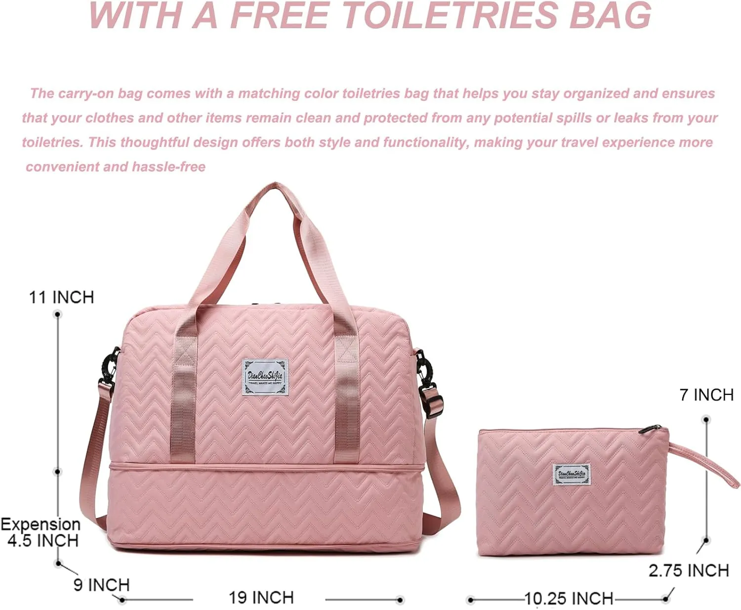 Travel Duffle Bag Weekender Bags for Women with Toiletry Bag Carry on Overnight Bag Gym Duffel Bag with Wet Pocket Hospital Bags for Labor and Delivery (pink)