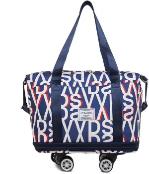 Travel Tote Bags with Trolley Sleeve Expandable Extra Duffel Bag with Wheels Lightweight Foldable Suitcase