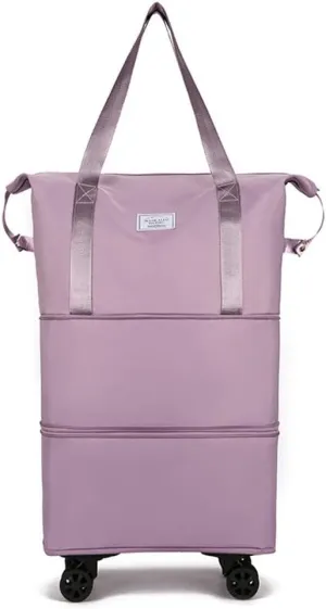 Travel Tote Bags with Trolley Sleeve Expandable Extra Waterproof Oxford Duffel Bag with Wheels (Light Purple, 2 Layer Expansion)