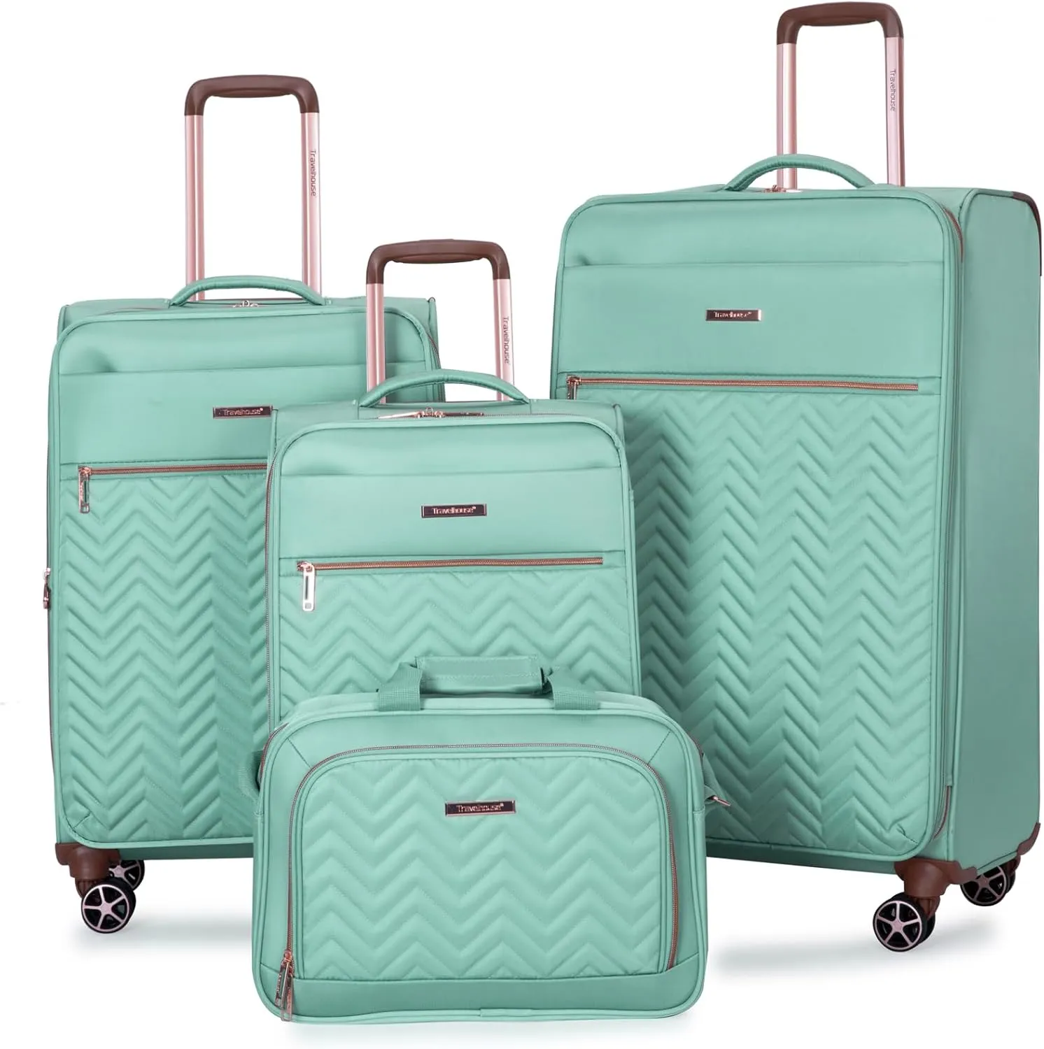 Travelhouse Luggage Sets 4 Piece with Duffel Bag Softside Upright Expandable Suitcases Set with Spinner Wheels Lightweight Travel with TSA-Approved Lock (Green)