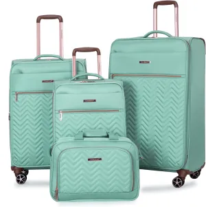 Travelhouse Luggage Sets 4 Piece with Duffel Bag Softside Upright Expandable Suitcases Set with Spinner Wheels Lightweight Travel with TSA-Approved Lock (Green)