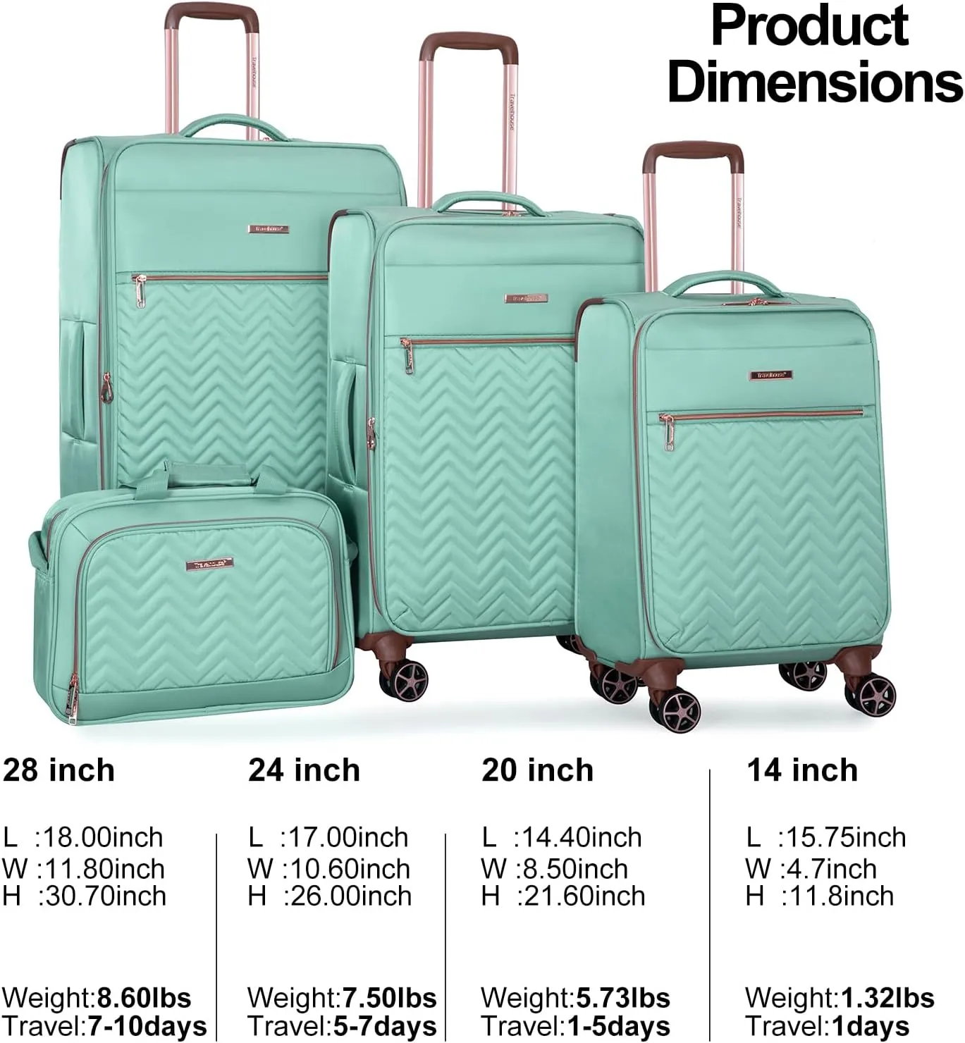 Travelhouse Luggage Sets 4 Piece with Duffel Bag Softside Upright Expandable Suitcases Set with Spinner Wheels Lightweight Travel with TSA-Approved Lock (Green)