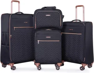 Travelhouse Luggage Sets 4 Piece with Spinner Wheel,Expandable Softside Luggage Sets with Carry-on Duffel Bag,Lightweight Travel Luggage set (BLACK)