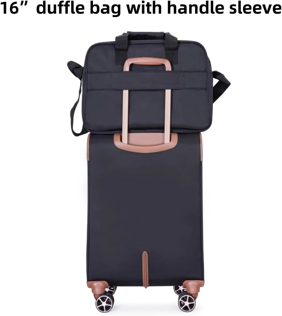 Travelhouse Luggage Sets 4 Piece with Spinner Wheel,Expandable Softside Luggage Sets with Carry-on Duffel Bag,Lightweight Travel Luggage set (BLACK)