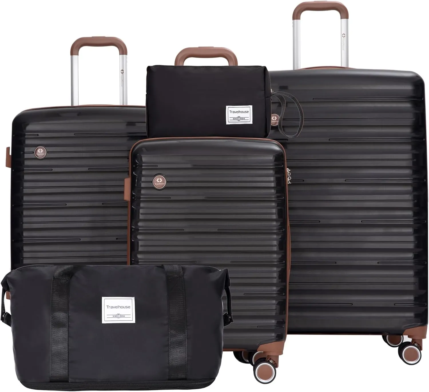 Travelhouse Luggage Sets 5 Piece,PP Hardshell Carry on Suitcase Set,Travel Suitcases with Double Spinner Wheels and TSA Lock (BLACK)